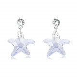 Cercei din argint 925, stea de mare din Swarovski transparent cu reflexe bleu