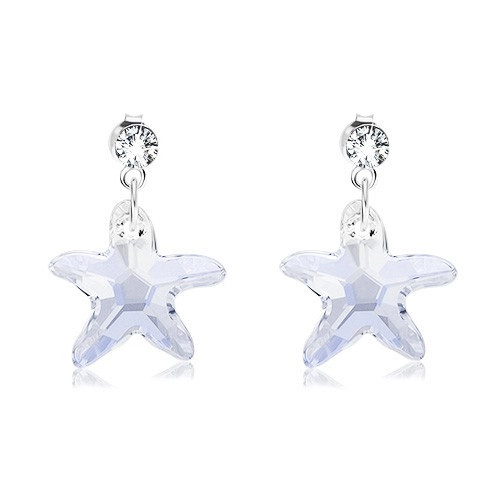 Cercei din argint 925, stea de mare din Swarovski transparent cu reflexe bleu