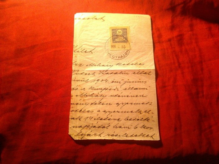 Timbru Fiscal Ungaria 30f 1903 pe fragment scrisoare circulat 1906