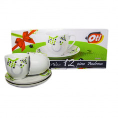 Set Portelan pentru Cafea, 12 Piese, Model Andreea, 6 Cesti 200 ml, 6 Farfurii, Culoare Alba, Serviciu de Cafea din Portelan, Servicii de Cafea din Po foto