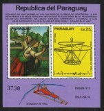 Paraguay 1977 - DaVinci, pictura, arta, elicopter, colita neuzata