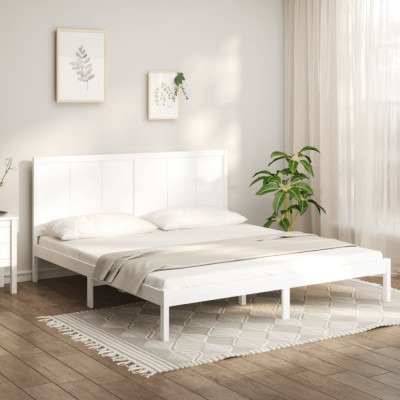 vidaXL Cadru de pat Super King, alb, 180x200 cm, lemn masiv de pin foto