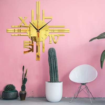 Ceas Decorativ Sticker, Fara Zgomot, Stil Modern, 400 mm x 400 mm, Auriu foto