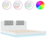 Cumpara ieftin Cadru de pat cu tablie si lumini LED, alb, 160x200 cm