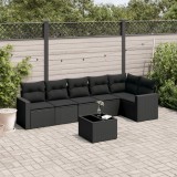 vidaXL Set canapele de grădină cu perne, 7 piese, negru, poliratan 3218985