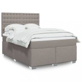 VidaXL Pat box spring cu saltea, gri taupe, 140x200 cm, textil