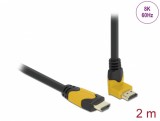 Cablu Ultra High Speed HDMI 8K60Hz/4K240Hz drept/unghi 90 grade sus T-T 2m Negru/Galben, Delock 86989