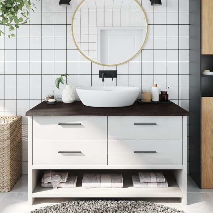 vidaXL Blat de baie, maro &icirc;nchis, 100x50x(2-4) cm, lemn masiv tratat 3156228