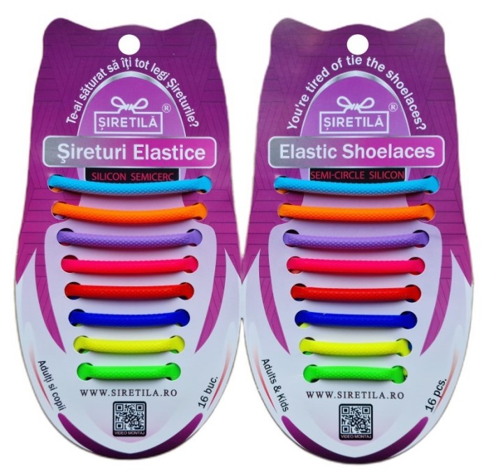 Curcubeu - Sireturi elastice silicon, functie NO TOUCH, Sport, 5MM, FERME, SIRETILA