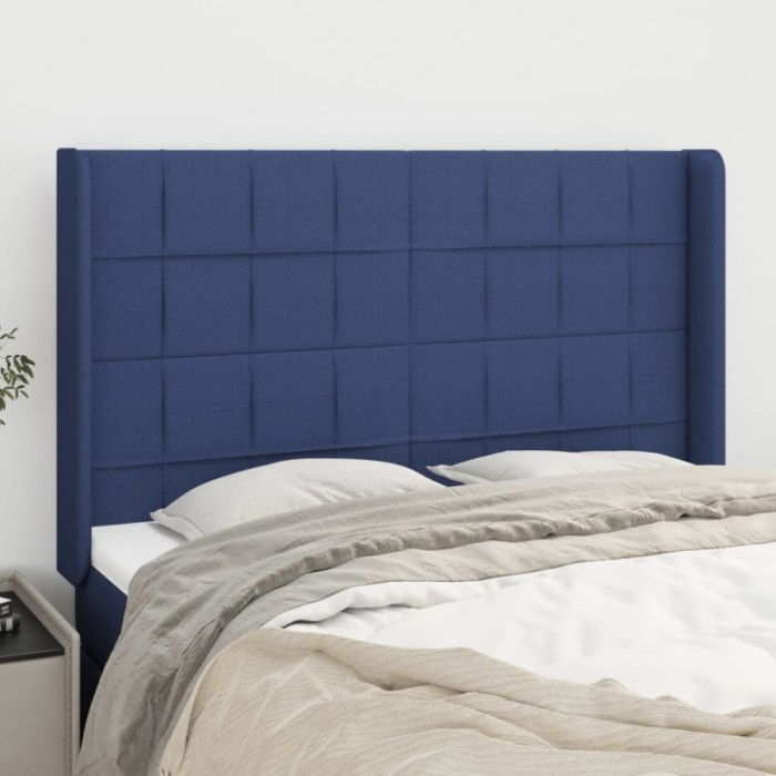vidaXL Tăblie de pat cu aripioare, albastru, 147x16x118/128 cm, textil 3119584
