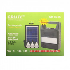 Kit Incarcator cu Panou Solar si 3 Becuri LED GdLite GD8026 6V4Ah foto