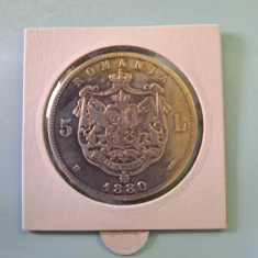 Moneda 5 lei de colectie Carol l Domnul Romaniei [ argint] 1880