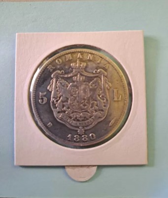 Moneda 5 lei de colectie Carol l Domnul Romaniei [ argint] 1880 foto