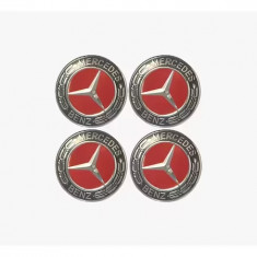 Set 4 capace roti 75mm compatibil jante aliaj Mercedes-Benz rosu/argintiu