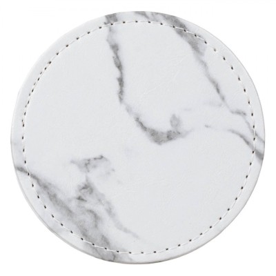 Set Suporturi pentru Pahare, Rotund, Model Marmură, Piele Artificială, Alb, 10cm foto