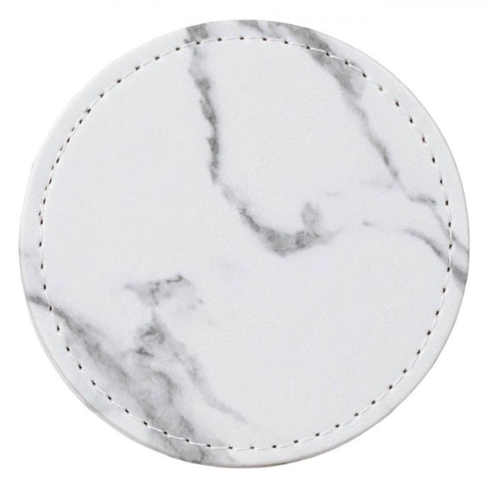 Set Suporturi pentru Pahare, Rotund, Model Marmură, Piele Artificială, Alb, 10cm