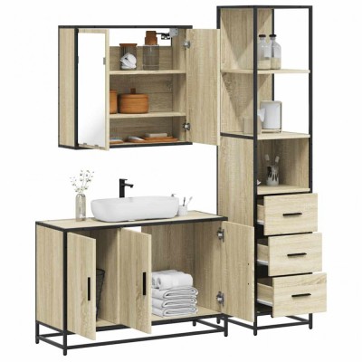 vidaXL Set mobilier de baie, 3 piese, stejar sonoma, lemn prelucrat 3301131 foto