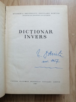 DICTIONAR INVERS, ACADEMIA R. P. R. 1957 foto