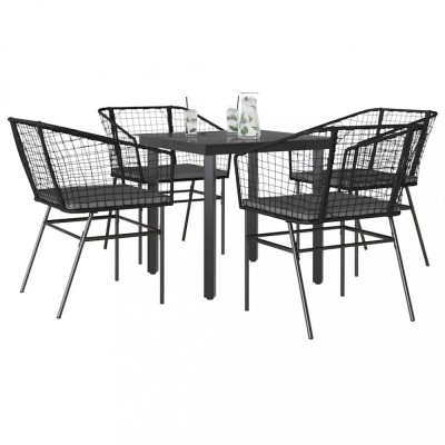 Gossi set de sufragerie de gradina 5 piese neagra sticla poly rattan foto