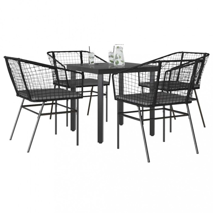 Gossi set de sufragerie de gradina 5 piese neagra sticla poly rattan