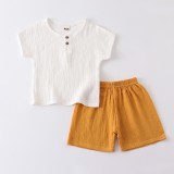 Set tricou si pantaloni scurti REDQUIT&reg; din muselina, vara, 2 piese, 2-3 ani, alb cu galben
