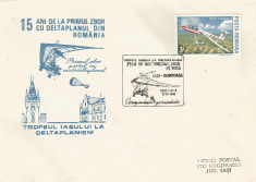 Romania, 15 ani de la primul zbor cu deltaplanul din Romania, plic, Iasi, 1989 foto