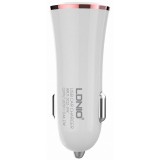 Incarcator Auto cu cablu Lightning Ldnio DL-C28, 2 X USB, 3.4A, Alb