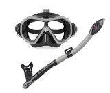 Cumpara ieftin Set scuba diving si snorkeling Aloma AM105 format din masca si tub, lentila unica extinsa, prindere GoPro, negru