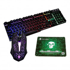 Set tastatura/mouse gaming cu fir Kuivin, 104 taste, 800-2400 dpi, Wireless, iluminare RGB, touchpad inclus, Negru foto