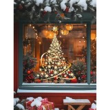 Cumpara ieftin Sticker/Autocolant Craciun Brad Auriu 45x60cm - 366362