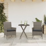 Gossi set bistro cu perne, 3 piese, gri, poliratan si sticla