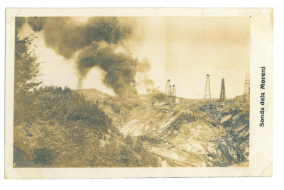3104 - MORENI, Dambovita, Fire at the oil wells - old postcard - unused foto