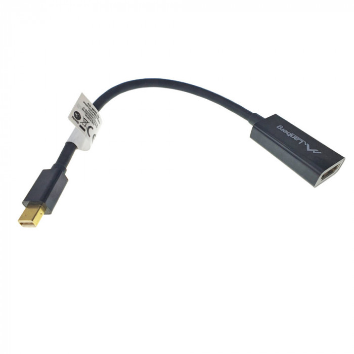 Adaptor Lanberg 40868, DisplayPort mini tata la HDMI mama, lungime 20 cm , rezolutie maxima pana la 1920 x 1200 (1080p) la 60 Hz, negru