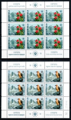 Iugoslavia Yugoslavia 1970, Mi #1406-1407 Klb, minicoli, EUROPA, flora, fauna, flori, pasari, MNH, cota 150 &amp;euro;! foto