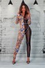 G741-141 Salopeta lunga fancy din material supraelastic si plasa semitransparenta, L, M