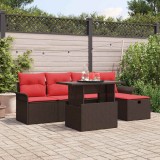 vidaXL Set de canapele pentru grădină cu pernă 6 pcs Maro poliratan 3361003