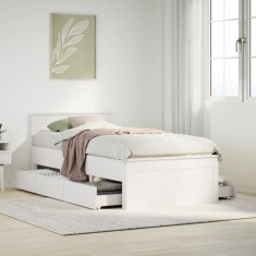 vidaXL Cadru pat fără saltea/cu tăblie, alb, 90x200 cm, lemn masiv pin 3308775