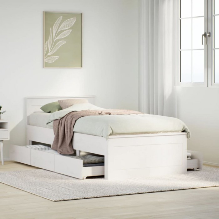 Gossi cadru de pat fara saltea, alb, 90x190 cm, lemn masiv pin