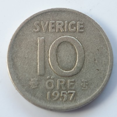 Suedia 10 &amp;ouml;re 1957 argint foto