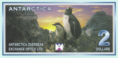 ANTARCTICA █ bancnota █ 2 Dollars █ 1999 █ UNC █ necirculata █ foto