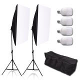 Cumpara ieftin Set 2 bucati softbox si suport AbestStudio, 50 * 70cm, E27, 2m, 4 becuri, Husa, Negru