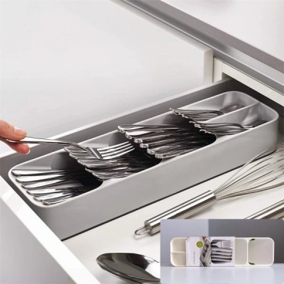 Organizator pentru tacamuri, cu 5 compartimente, dimensiuni 39.8 cm x 11.4 cm x 5.8 cm, nu ocupa mult spatiu, alb foto