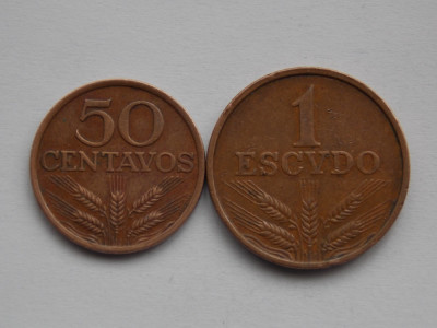 lot 2 monede -50 CENTAVOS, 1 ESCUDO 1973 PORTUGALIA foto