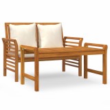 Set mobilier gradina cu perne alb crem, 2 piese, lemn masiv