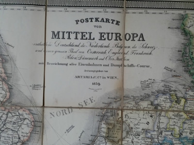 Postkarte von Mittel Europa 1859 Harta Europa 1859, pliabila foto