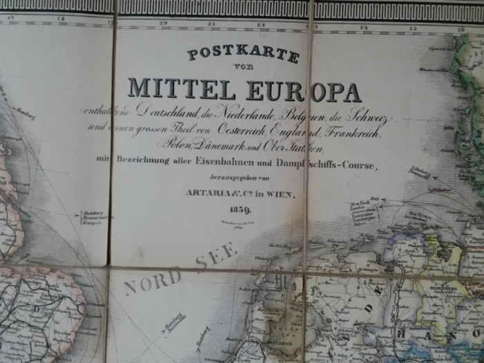 Postkarte von Mittel Europa 1859 Harta Europa 1859, pliabila