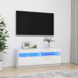 Comodă TV cu lumini LED, alb extralucios, 100x35x40 cm, vidaXL