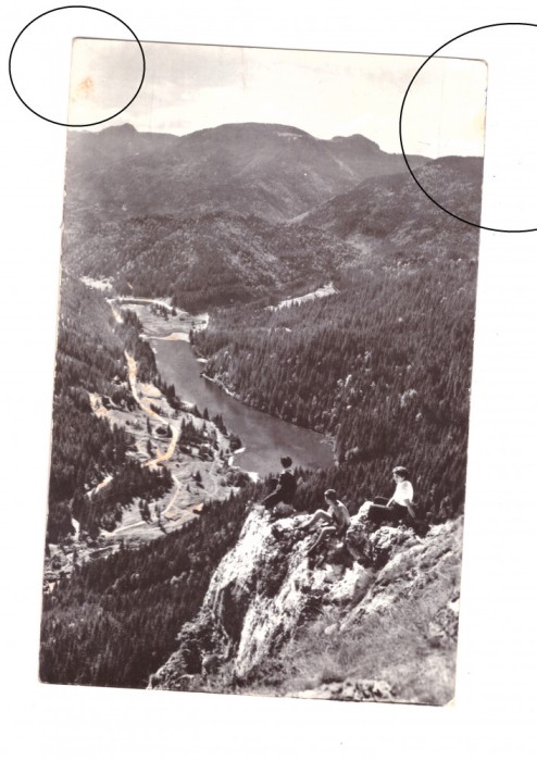 CP Lacul rosu - Vedere de pe Suhardul Mic, RPR, circulata 1965, mici pate