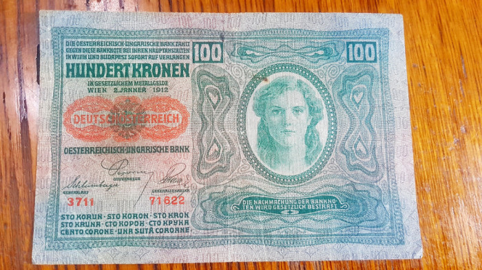 4895A-I-Bancnota Austria 100 koroane OCUPATIA GERMANA REICH. Circulata st. buna.