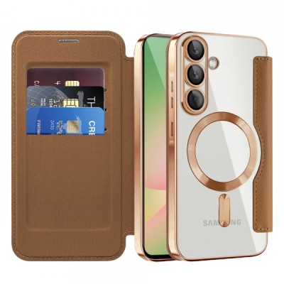 Husa MagSafe pentru Samsung Galaxy A56 A566, Techsuit, SmartMag Book, Maro foto